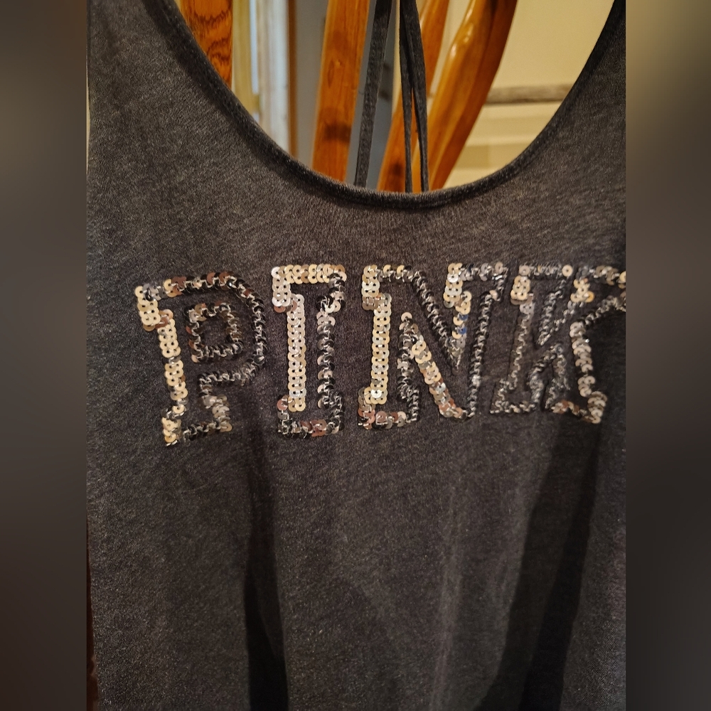 PINK Victoria's Secret Gray Tank with Sequin Logo